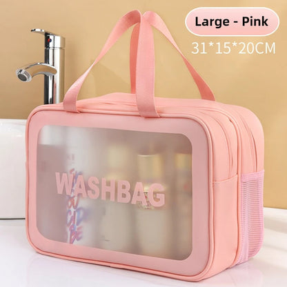 Double-Compartment Transparent PU Bag – Travel, Gym & Cosmetic Organizer