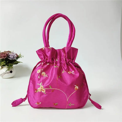 FloraCharm Embroidered Drawstring Cosmetic & Jewelry Bag – Small Hanfu Style Handbagg