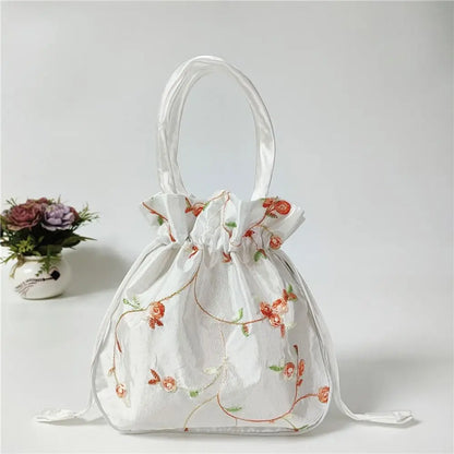 FloraCharm Embroidered Drawstring Cosmetic & Jewelry Bag – Small Hanfu Style Handbagg