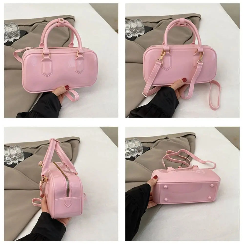 GlossyGlow Solid Color Jelly Hobos Bag – Casual Cute Waterproof Crossbody Satchel