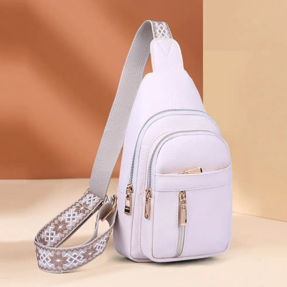 PU Leather Chest Bag - Multi-Pocket Crossbody Backpack