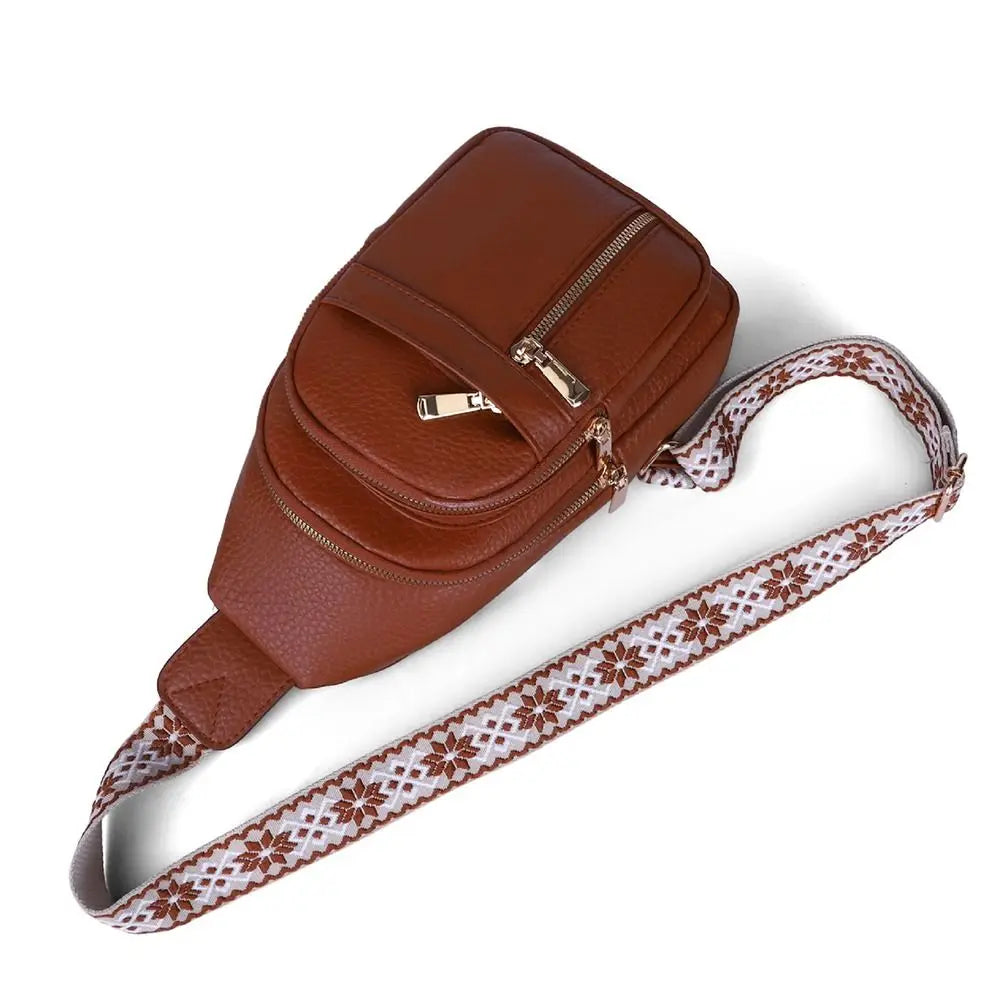 PU Leather Chest Bag - Multi-Pocket Crossbody Backpack