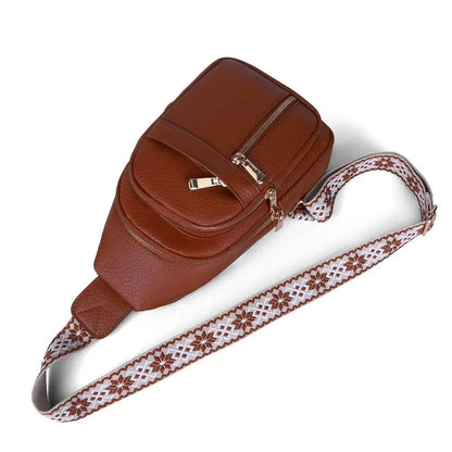 PU Leather Chest Bag - Multi-Pocket Crossbody Backpack