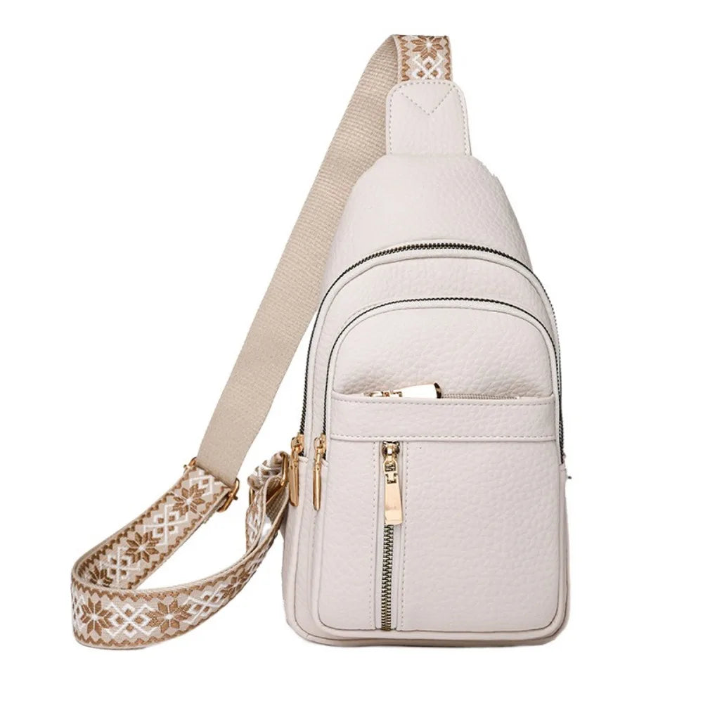 PU Leather Chest Bag - Multi-Pocket Crossbody Backpack