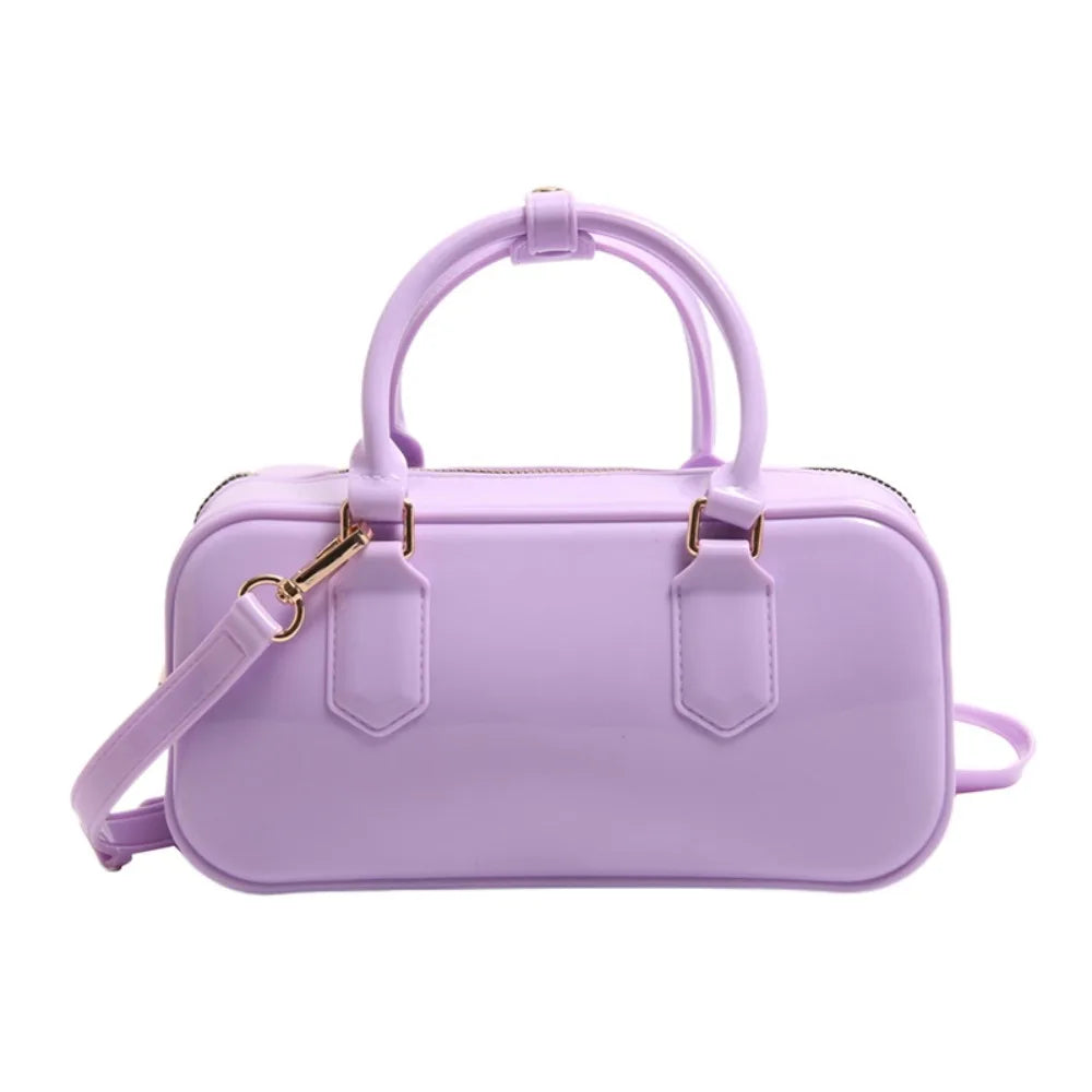GlossyGlow Solid Color Jelly Hobos Bag – Casual Cute Waterproof Crossbody Satchel