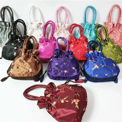 FloraCharm Embroidered Drawstring Cosmetic & Jewelry Bag – Small Hanfu Style Handbagg