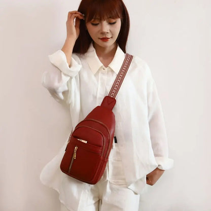 PU Leather Chest Bag - Multi-Pocket Crossbody Backpack