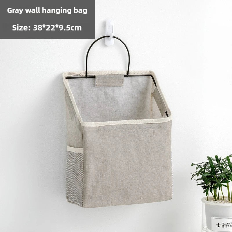 Multi-Pocket Cotton Linen Hanging Pouch – Storage Organizer for Dormitory & Bedroom