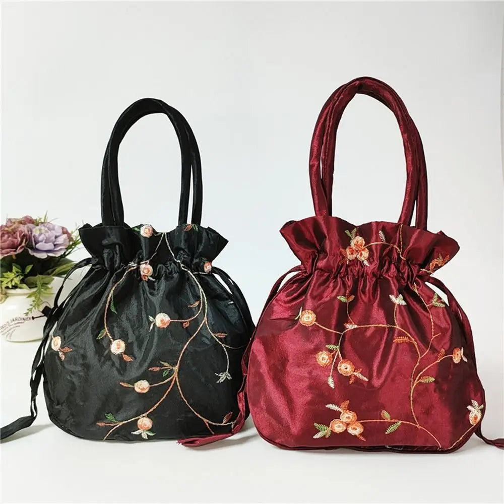 FloraCharm Embroidered Drawstring Cosmetic & Jewelry Bag – Small Hanfu Style Handbagg