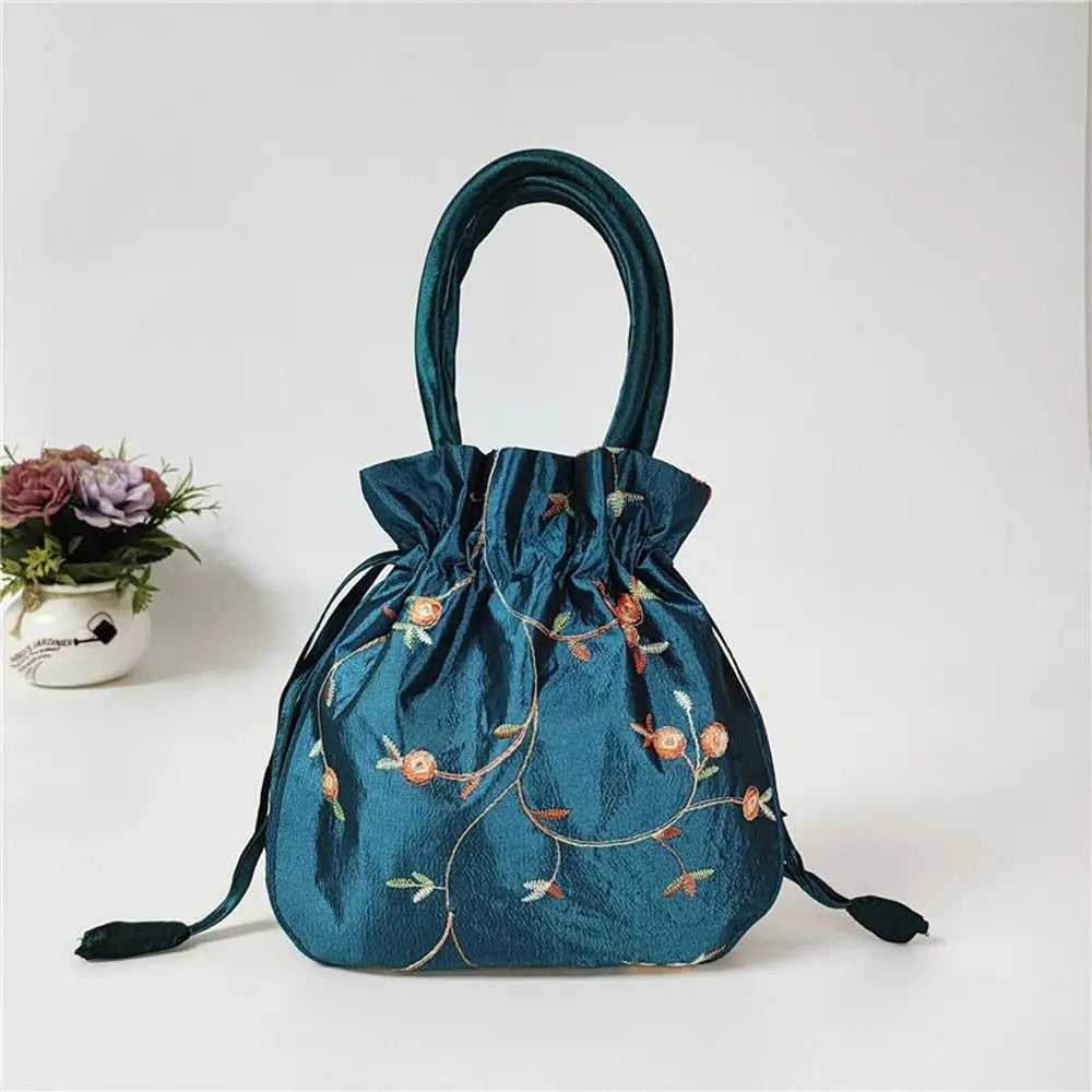 FloraCharm Embroidered Drawstring Cosmetic & Jewelry Bag – Small Hanfu Style Handbagg