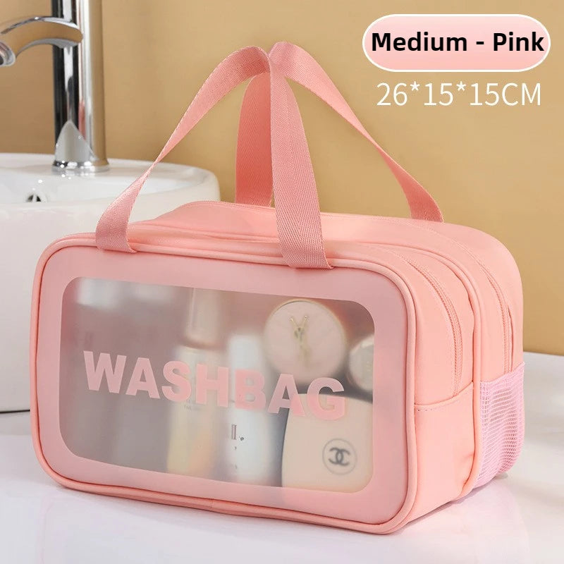 Double-Compartment Transparent PU Bag – Travel, Gym & Cosmetic Organizer