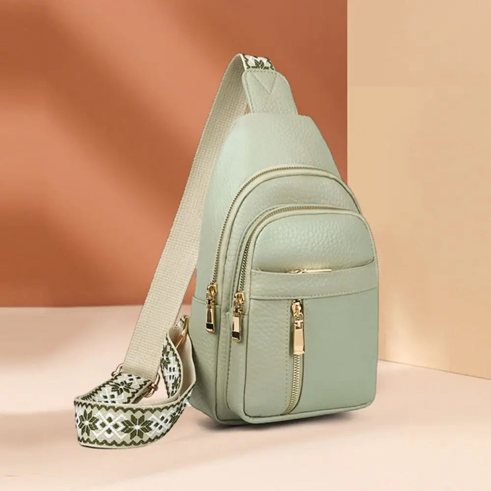 PU Leather Chest Bag - Multi-Pocket Crossbody Backpack