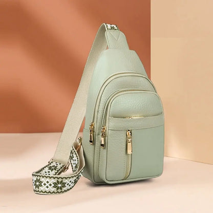 PU Leather Chest Bag - Multi-Pocket Crossbody Backpack