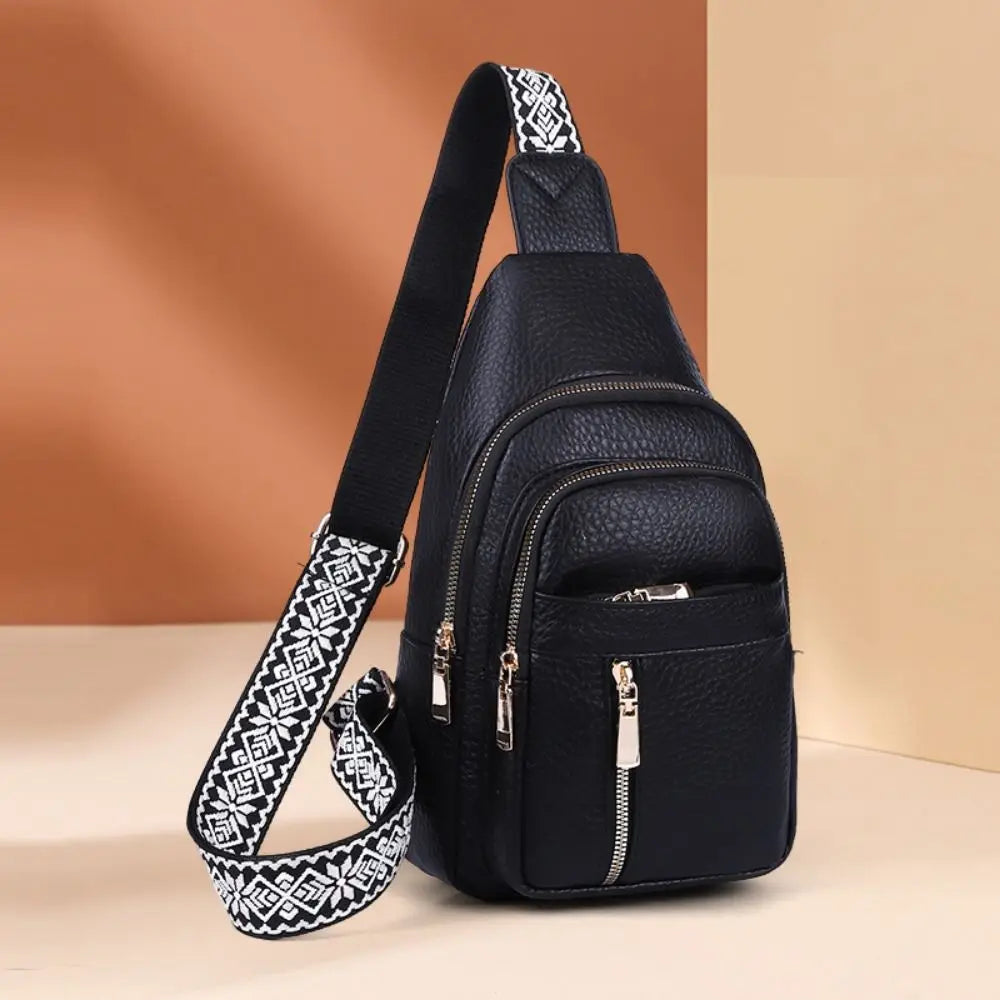 PU Leather Chest Bag - Multi-Pocket Crossbody Backpack