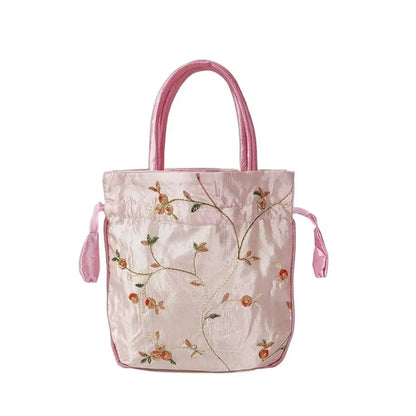 FloraCharm Embroidered Drawstring Cosmetic & Jewelry Bag – Small Hanfu Style Handbagg
