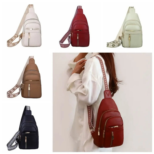 PU Leather Chest Bag - Multi-Pocket Crossbody Backpack