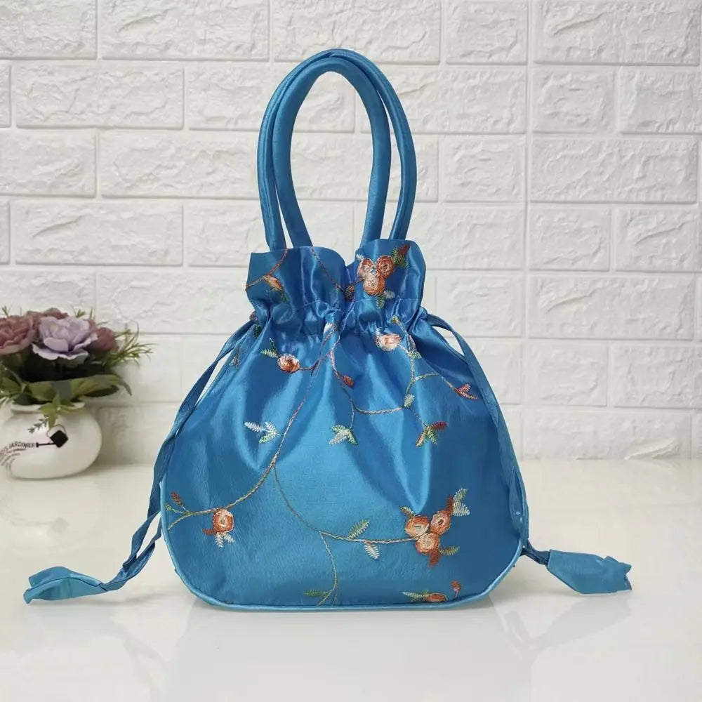 FloraCharm Embroidered Drawstring Cosmetic & Jewelry Bag – Small Hanfu Style Handbagg