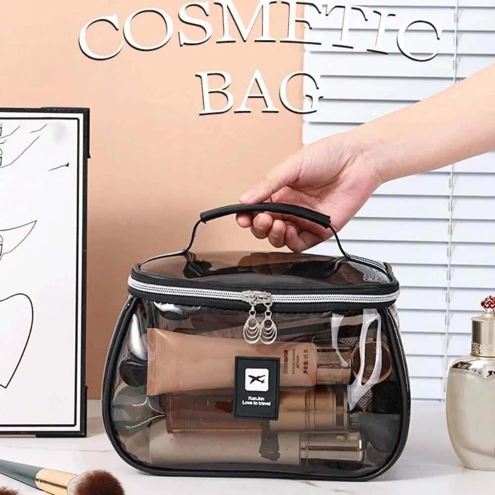 Clear Large PVC Cosmetic Bag – Waterproof Handheld Makeup & Toiletry Organizer