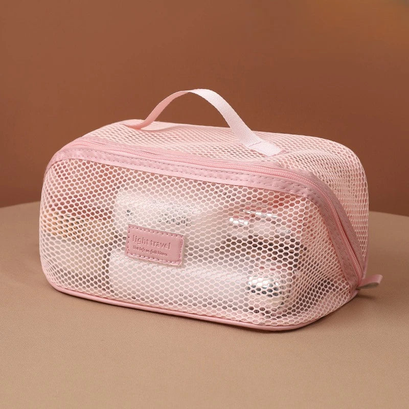 Foldable Mesh Travel Organizer Bag – Large Drawstring Cosmetic & Storage Bag
