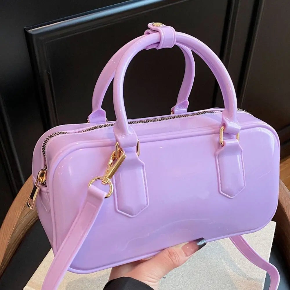 GlossyGlow Solid Color Jelly Hobos Bag – Casual Cute Waterproof Crossbody Satchel