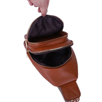 PU Leather Chest Bag - Multi-Pocket Crossbody Backpack