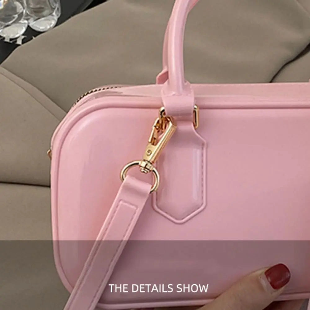 GlossyGlow Solid Color Jelly Hobos Bag – Casual Cute Waterproof Crossbody Satchel