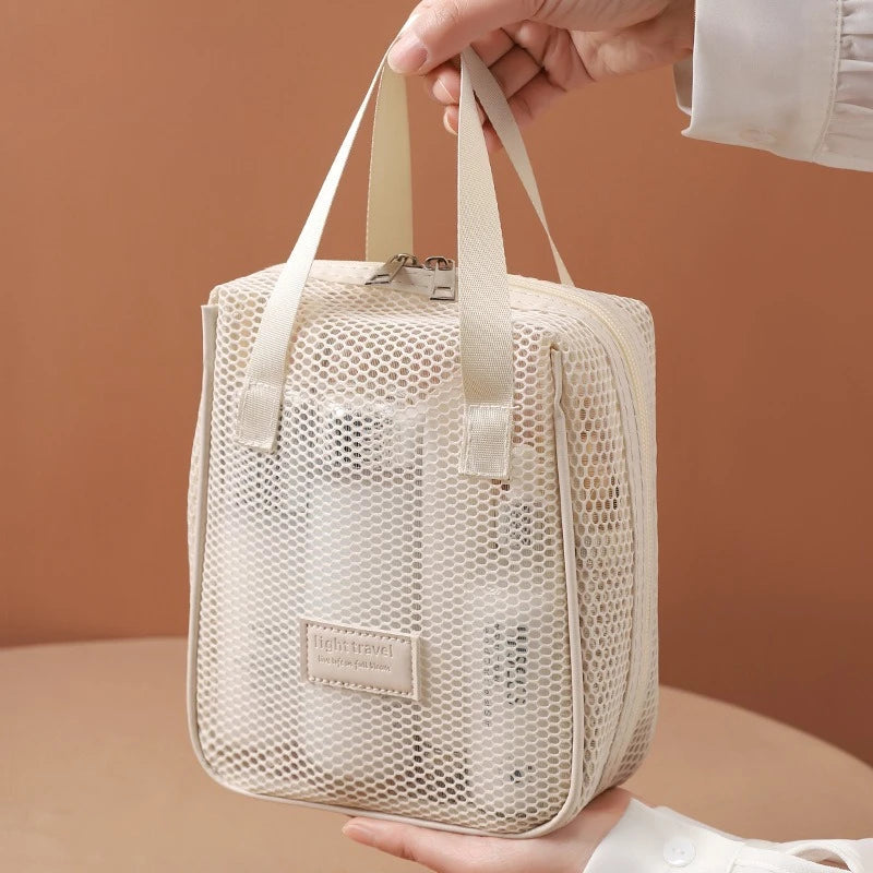 Foldable Mesh Travel Organizer Bag – Large Drawstring Cosmetic & Storage Bag