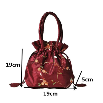 FloraCharm Embroidered Drawstring Cosmetic & Jewelry Bag – Small Hanfu Style Handbagg