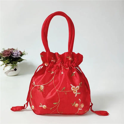 FloraCharm Embroidered Drawstring Cosmetic & Jewelry Bag – Small Hanfu Style Handbagg