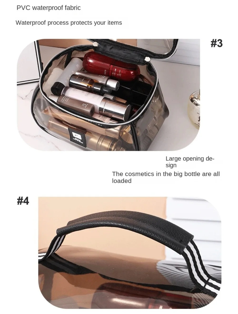 Clear Large PVC Cosmetic Bag – Waterproof Handheld Makeup & Toiletry Organizer