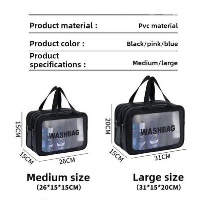 Double-Compartment Transparent PU Bag – Travel, Gym & Cosmetic Organizer