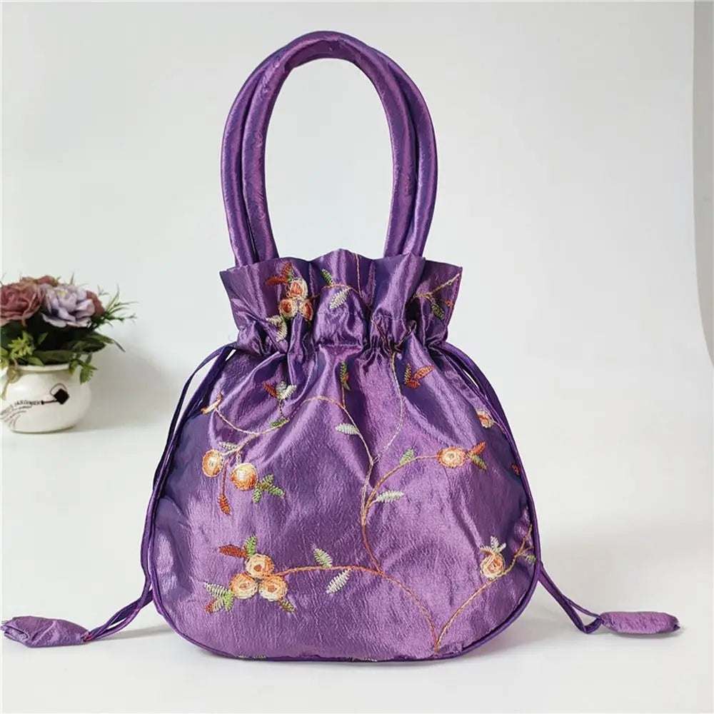 FloraCharm Embroidered Drawstring Cosmetic & Jewelry Bag – Small Hanfu Style Handbagg