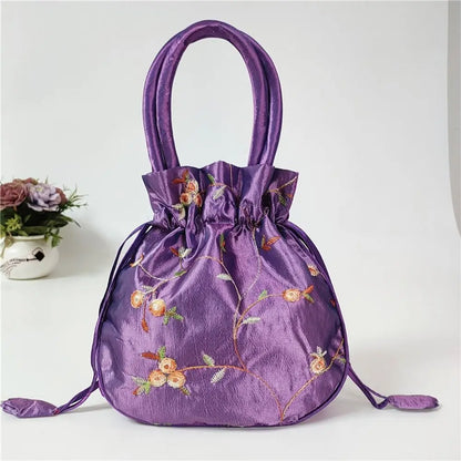 FloraCharm Embroidered Drawstring Cosmetic & Jewelry Bag – Small Hanfu Style Handbagg