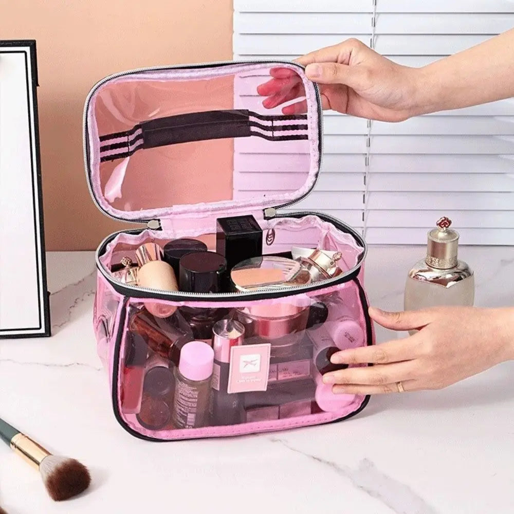 Clear Large PVC Cosmetic Bag – Waterproof Handheld Makeup & Toiletry Organizer