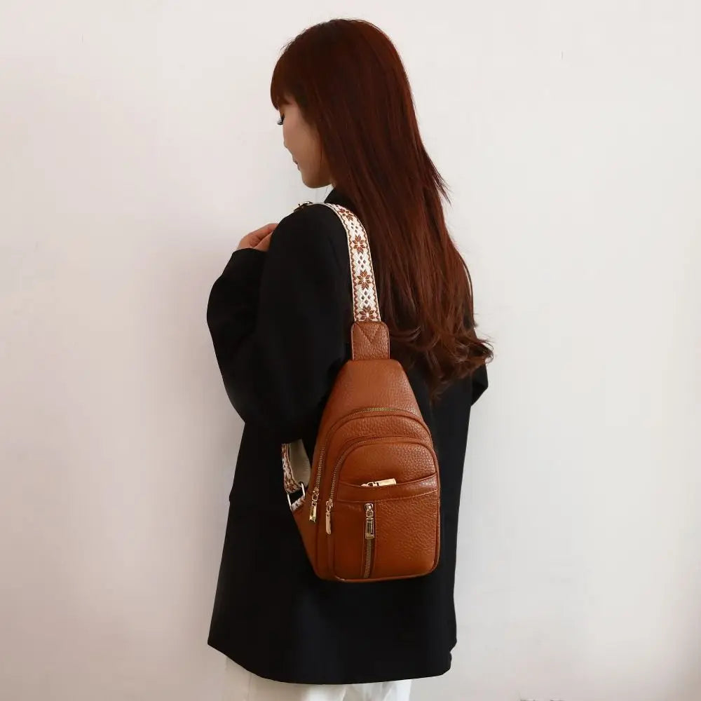 PU Leather Chest Bag - Multi-Pocket Crossbody Backpack