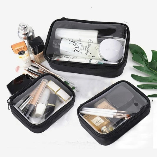 Transparent Travel Cosmetic Bag Set – Zipper Makeup & Toiletry Organizer (1/3pcs)
