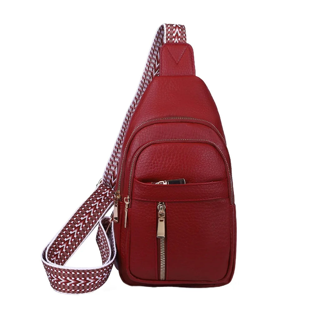 PU Leather Chest Bag - Multi-Pocket Crossbody Backpack