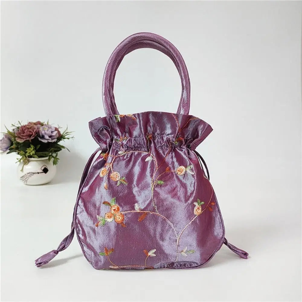 FloraCharm Embroidered Drawstring Cosmetic & Jewelry Bag – Small Hanfu Style Handbagg