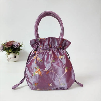 FloraCharm Embroidered Drawstring Cosmetic & Jewelry Bag – Small Hanfu Style Handbagg