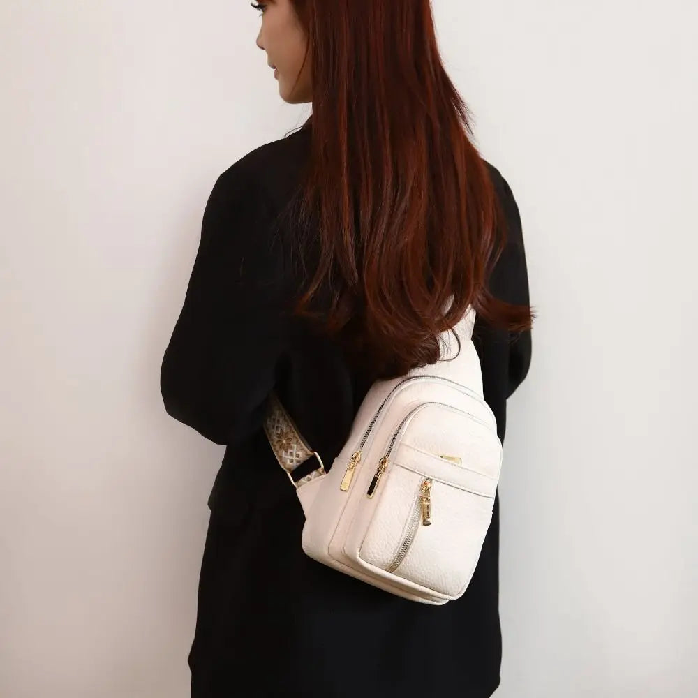 PU Leather Chest Bag - Multi-Pocket Crossbody Backpack