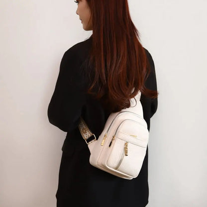 PU Leather Chest Bag - Multi-Pocket Crossbody Backpack