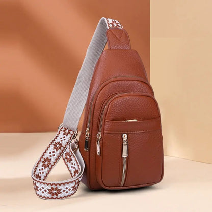 PU Leather Chest Bag - Multi-Pocket Crossbody Backpack
